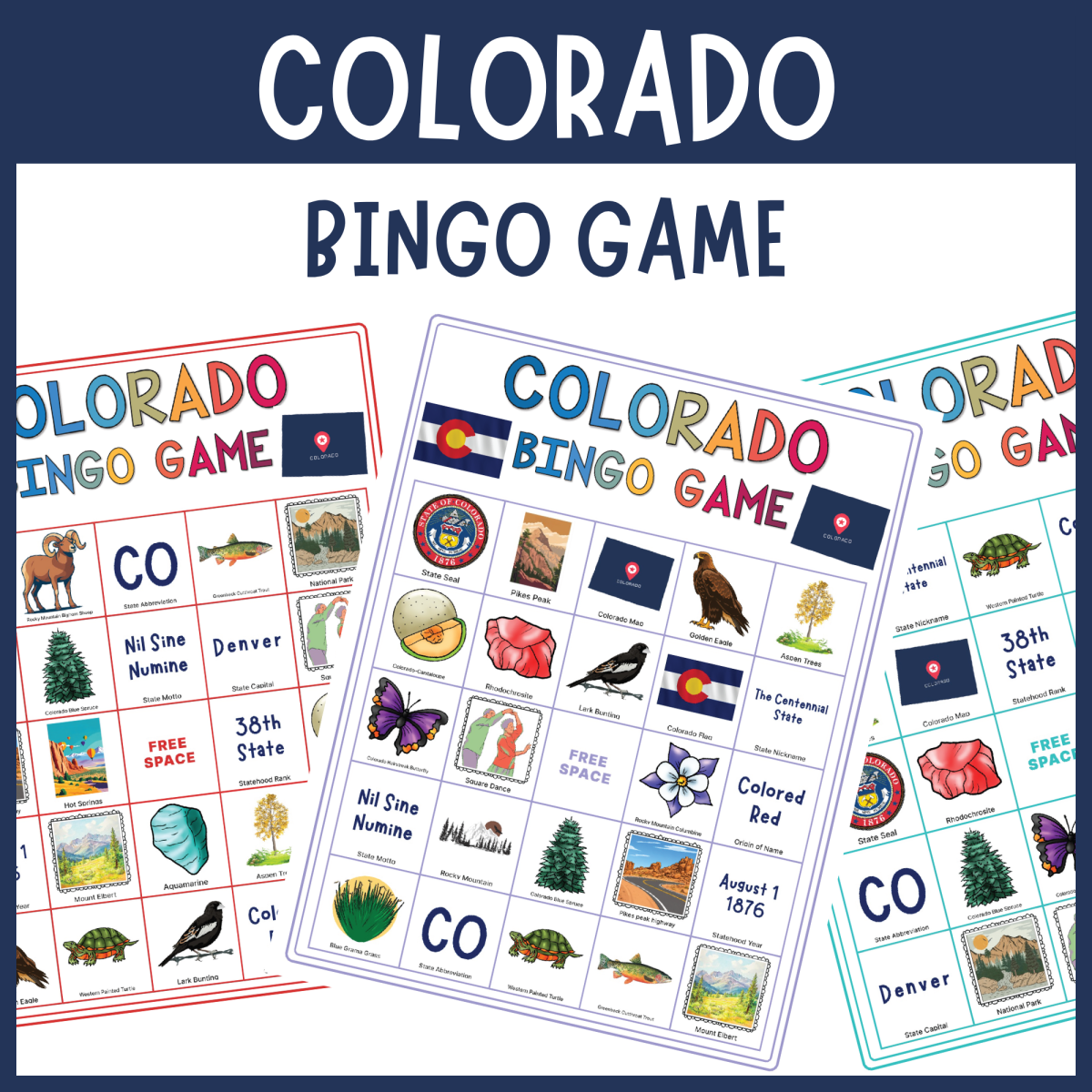 An educational teaching resource from The Clever Llama entitled Colorado centennial bingo game luau symbols culture history activities downloadable at Teach Simple.