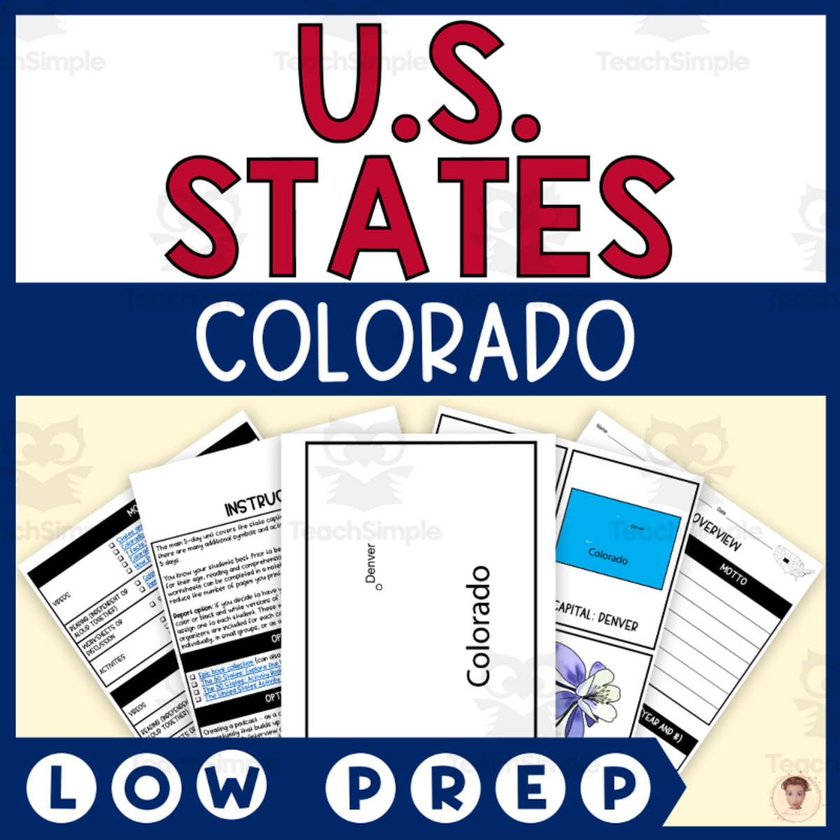 An educational teaching resource from Heather Huhman entitled Colorado State Unit Study (Capital, Bird, Flower, Flag, Animal) downloadable at Teach Simple.