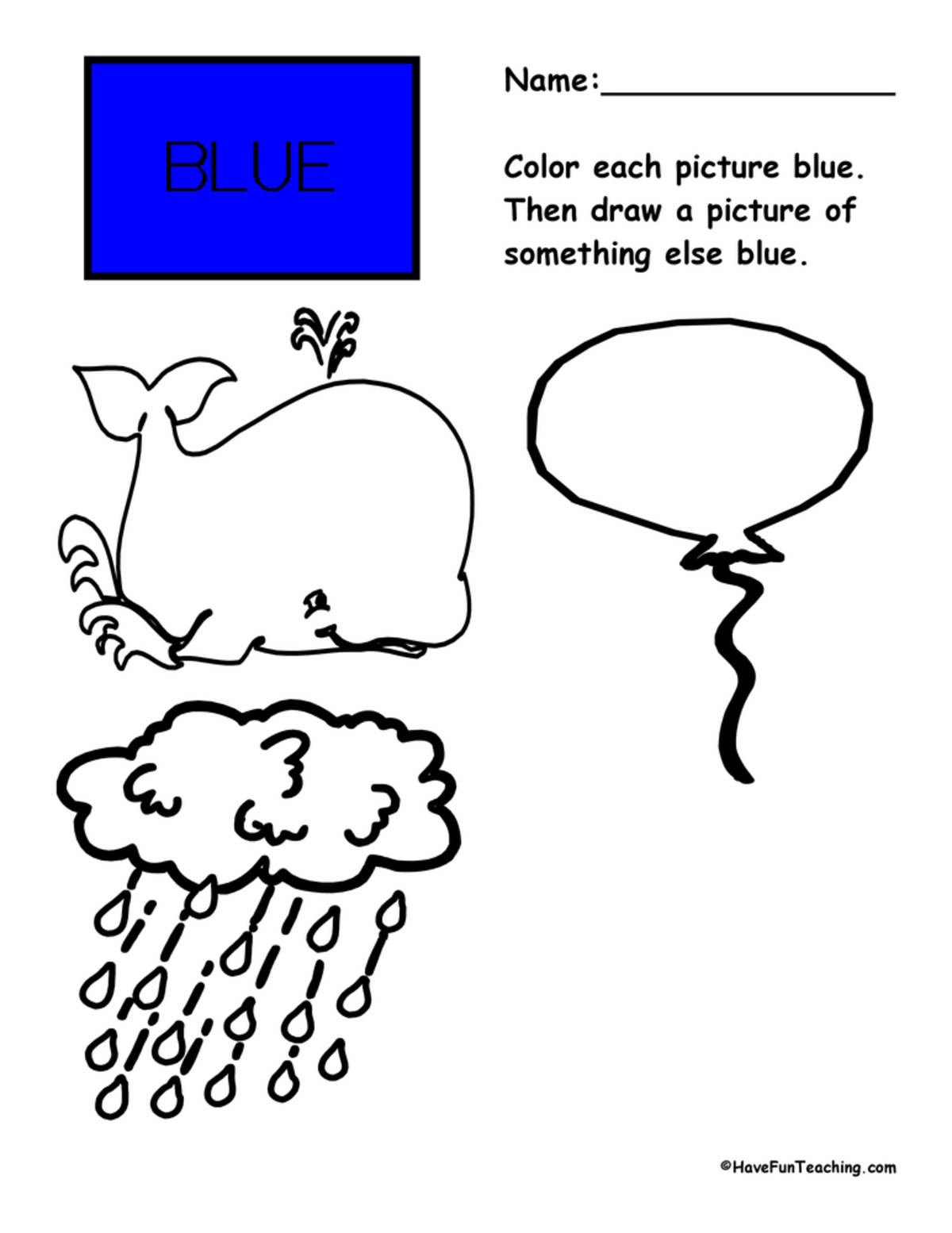 An educational teaching resource from Have Fun Teaching entitled Coloring Blue Pictures Worksheet downloadable at Teach Simple.