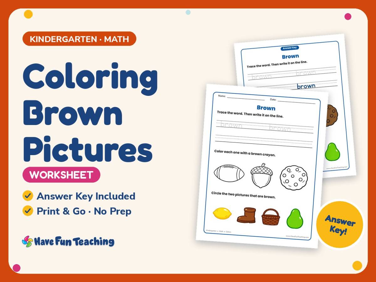 Coloring Brown Pictures Worksheet – Kindergarten Colors Practice preview