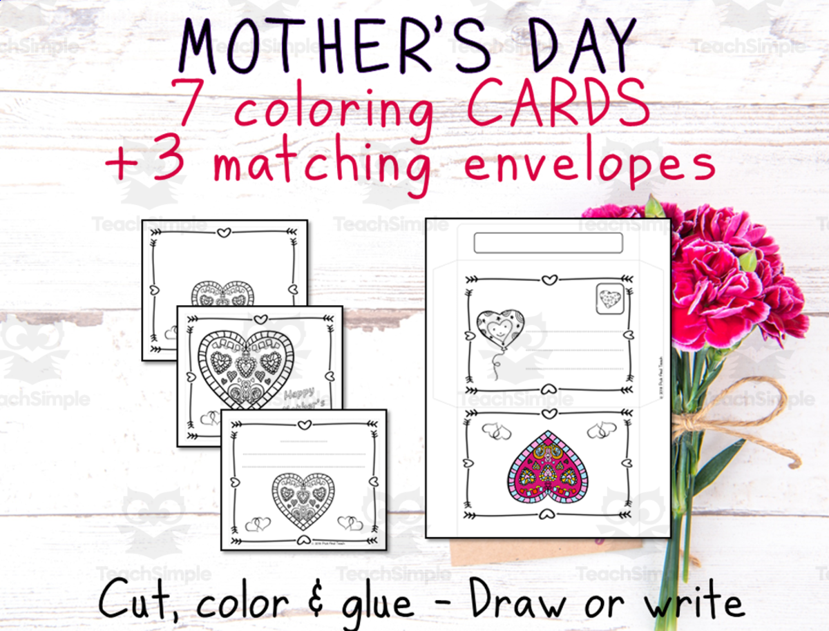 An educational teaching resource from Pick'n Teach entitled Coloring cards and envelopes for Mother’s Day downloadable at Teach Simple.