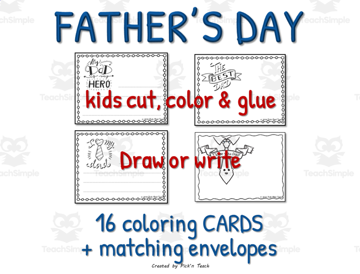 An educational teaching resource from Pick'n Teach entitled Coloring cards & matching envelopes for Father's Day downloadable at Teach Simple.