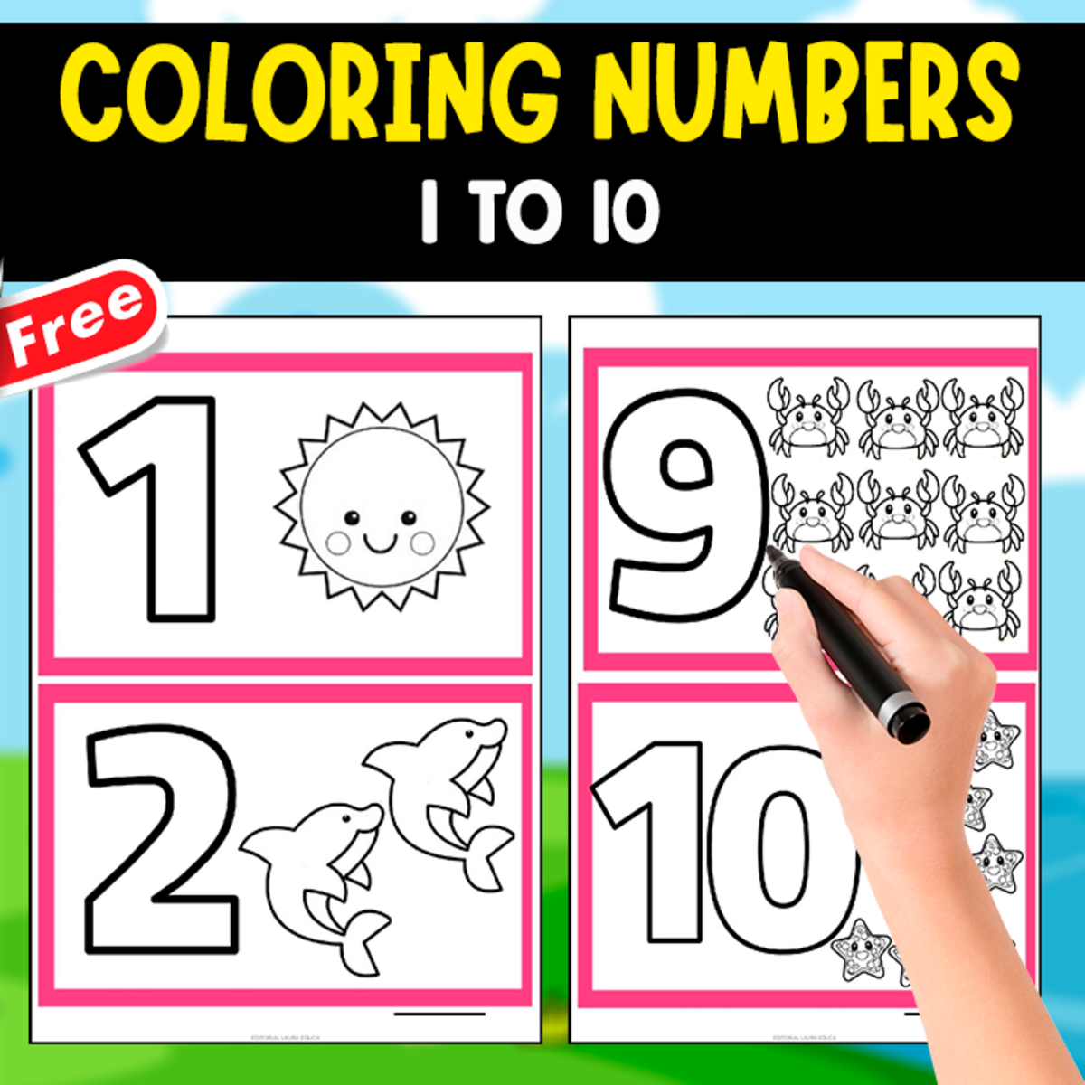 An educational teaching resource from EDITORIAL LAURA EDUCA entitled COLORING NUMBERS FLASHCARDS | 1-10 | COLORING PAGES downloadable at Teach Simple.