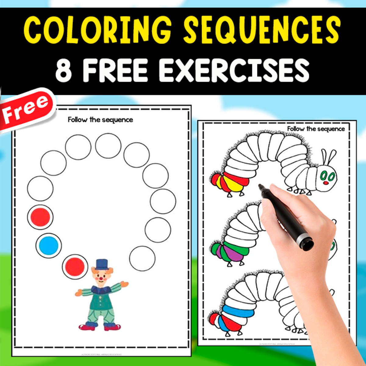 An educational teaching resource from EDITORIAL LAURA EDUCA entitled COLORING SEQUENCES | 8 FREE EXERCISES downloadable at Teach Simple.