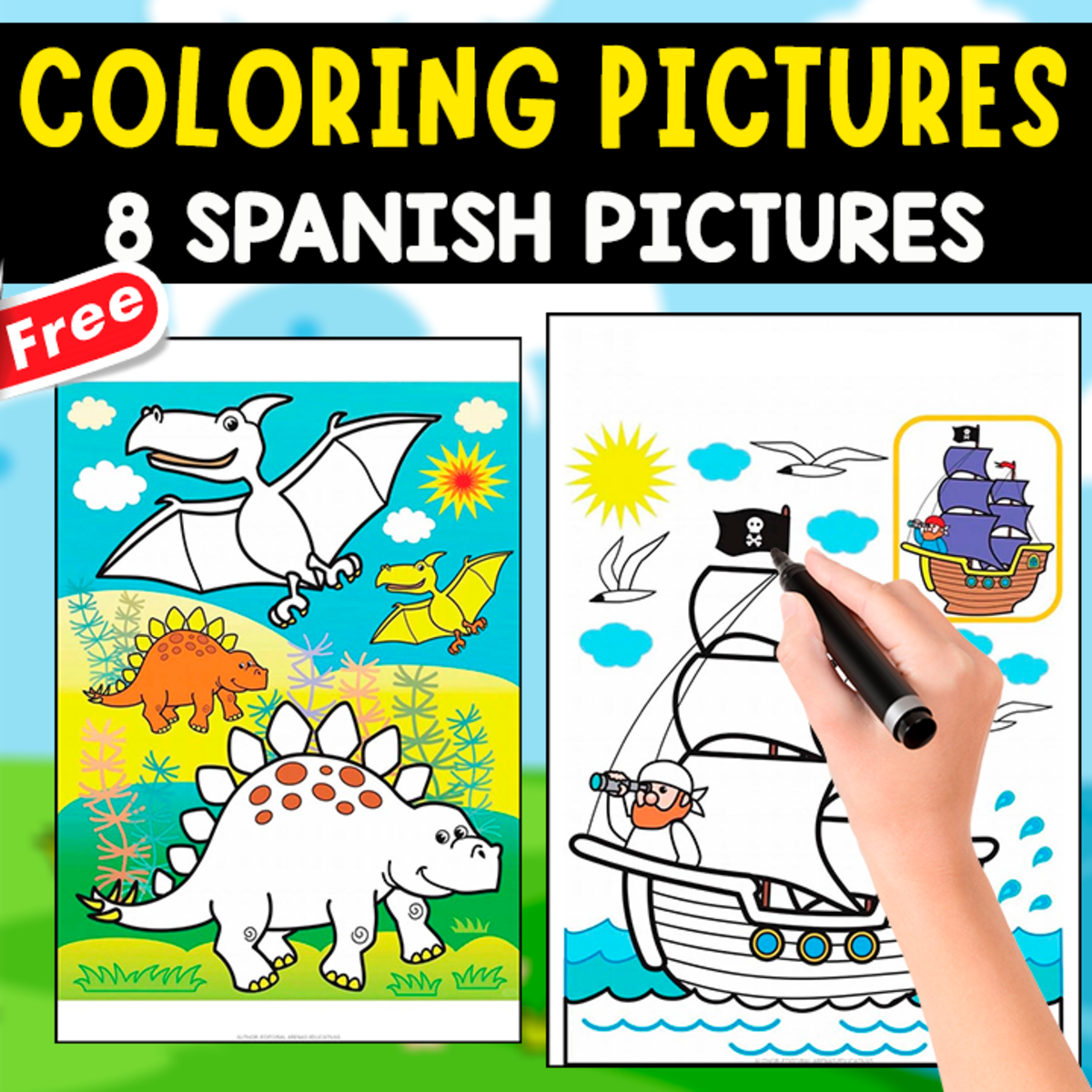 An educational teaching resource from EDITORIAL LAURA EDUCA entitled COLORING SPANISH PAGES | 8 FREE ILLUSTRATIONS downloadable at Teach Simple.