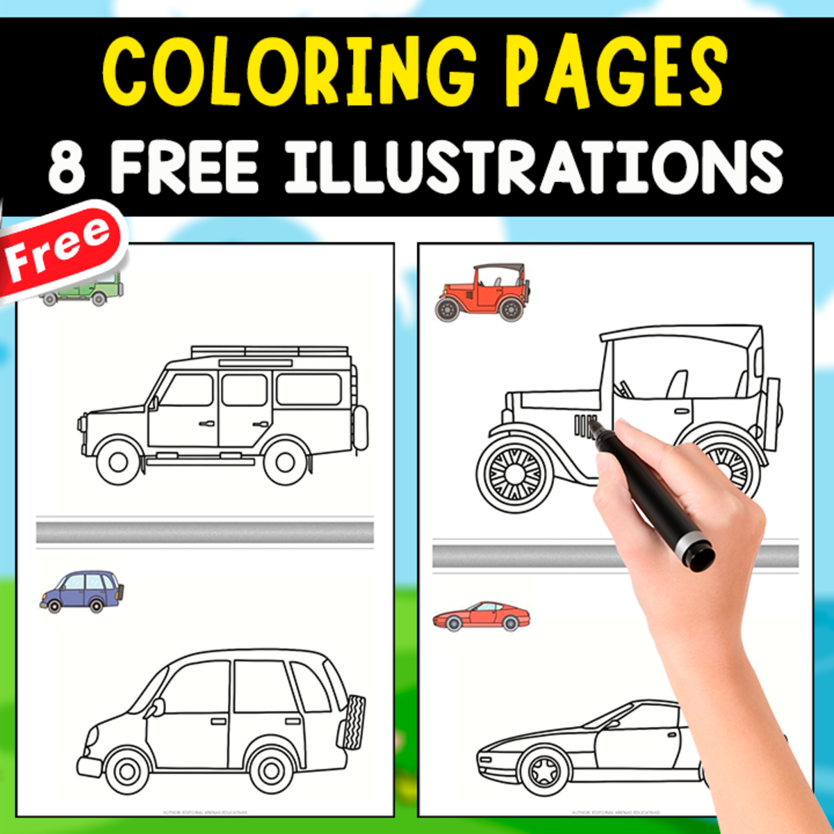 An educational teaching resource from EDITORIAL LAURA EDUCA entitled COLORING VEHICLES | 8 FREE ILLUSTRATIONS downloadable at Teach Simple.