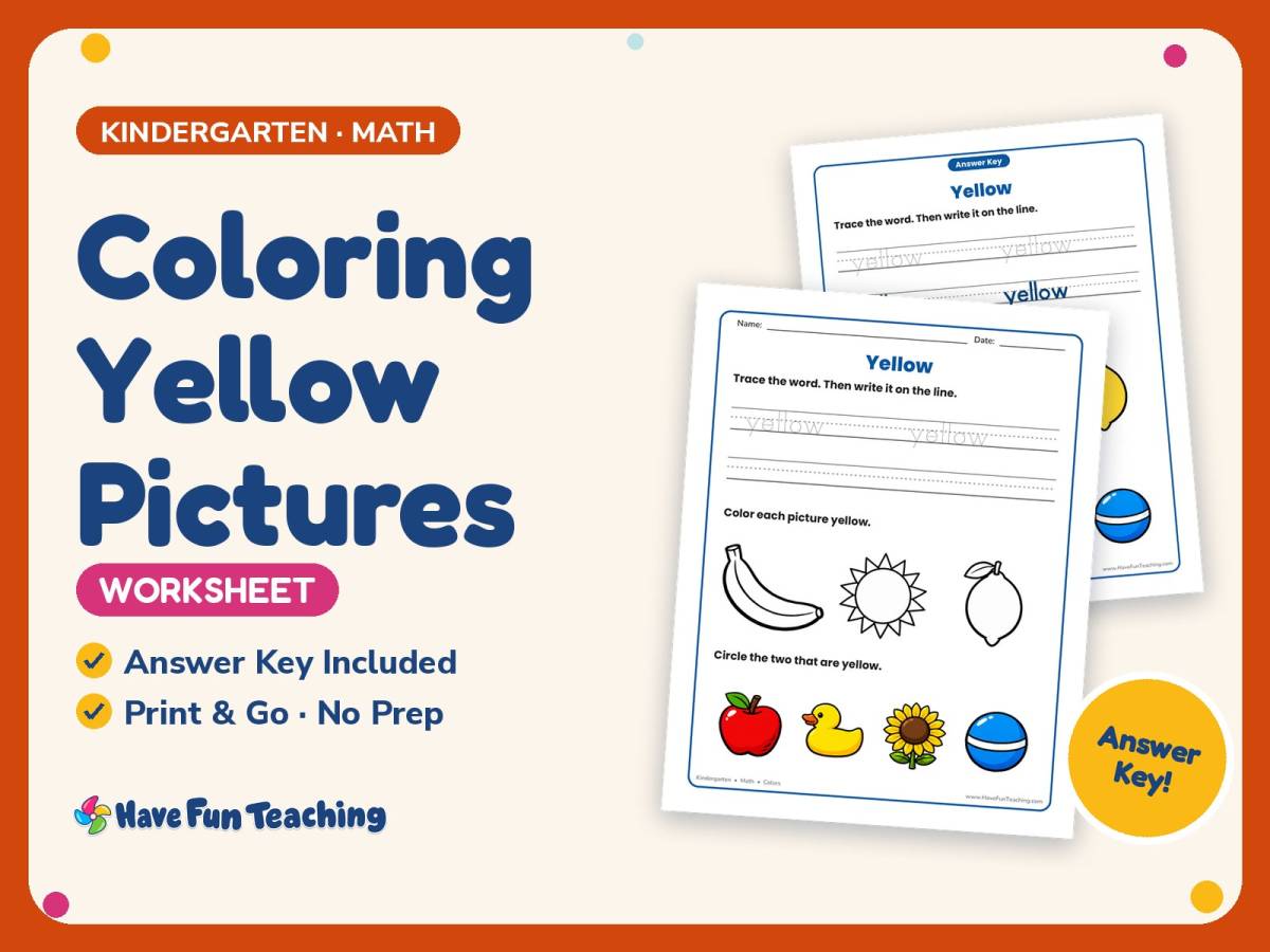 Coloring Yellow Pictures Worksheet – Kindergarten Colors Practice preview