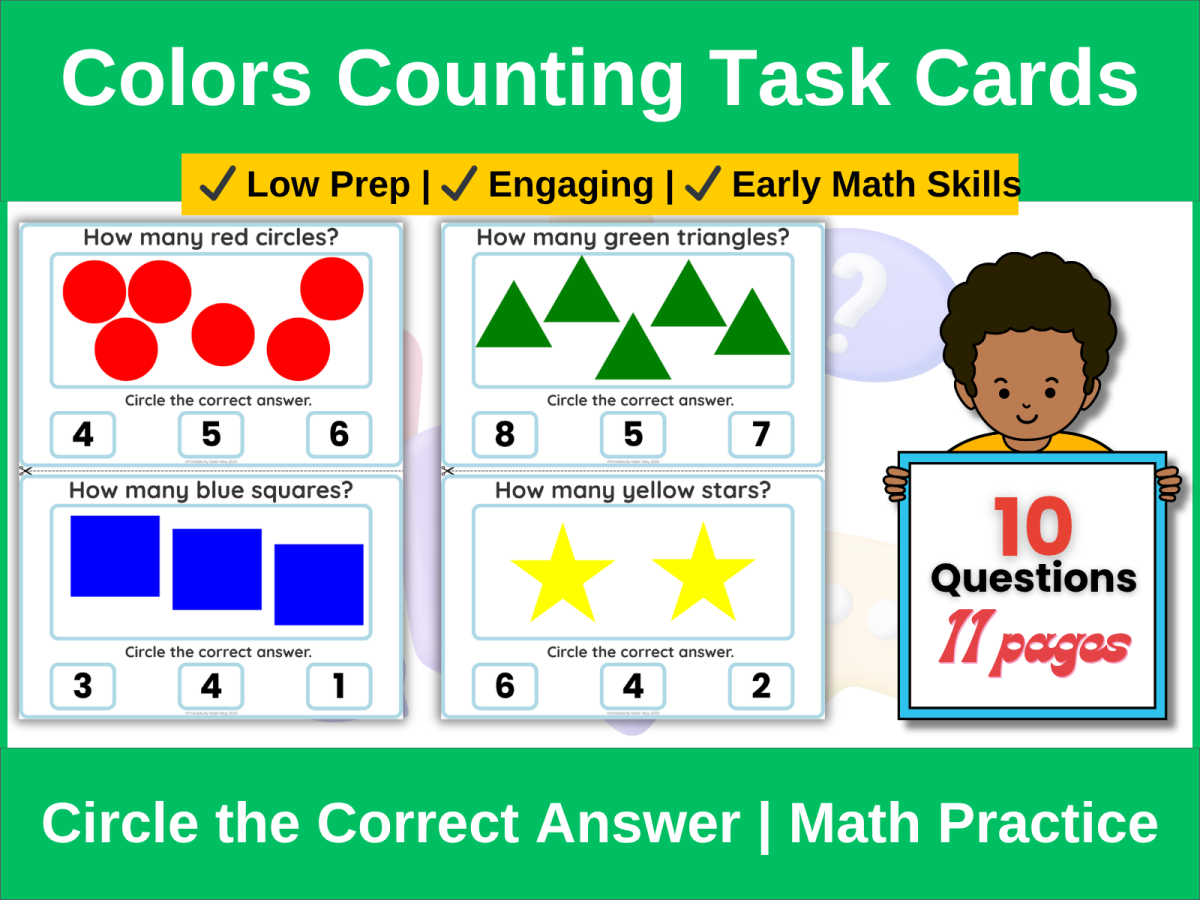 An educational teaching resource from printable_by_nabil entitled Colors Counting Task Cards | Early Math Circle Activity downloadable at Teach Simple.
