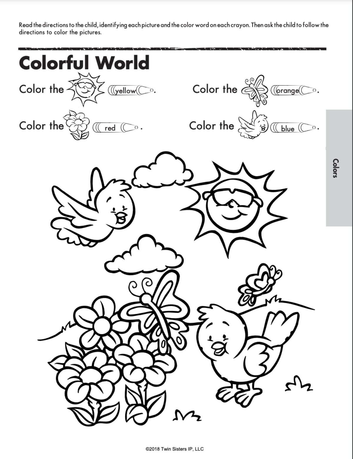 An educational teaching resource from Twin Sisters Digital Media entitled Colors Printable Workbook: Get Ready for Preschool downloadable at Teach Simple.