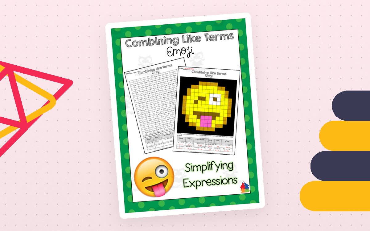 An educational teaching resource from Teachers R Us Homeschool entitled Combining Like Terms Emoji downloadable at Teach Simple.