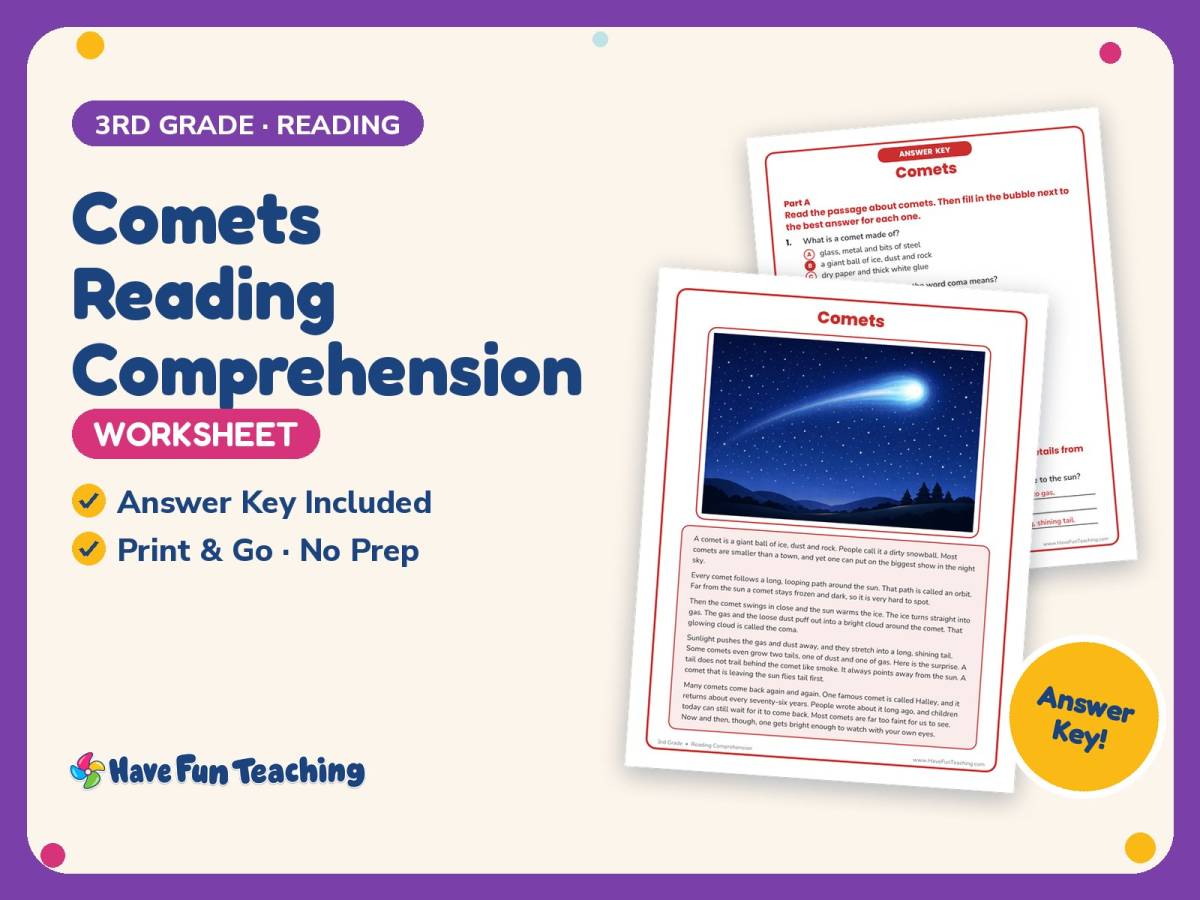 Comets Reading Comprehension Worksheet – 3rd Grade Space Practice preview