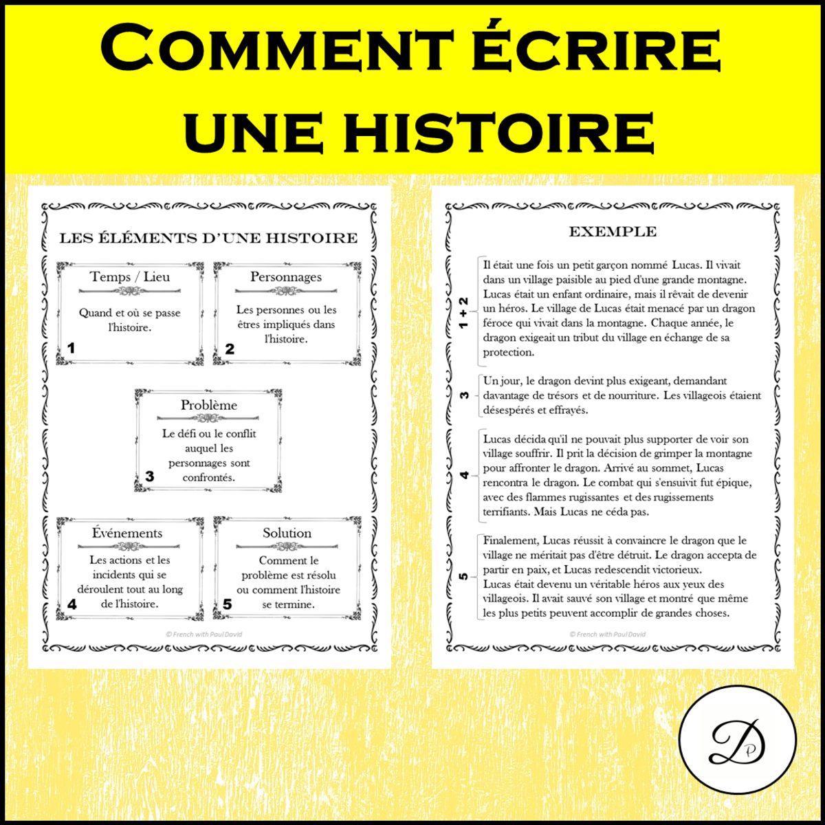 An educational teaching resource from French with Paul David entitled Comment écrire une histoire + 10 sujets d'écriture downloadable at Teach Simple.