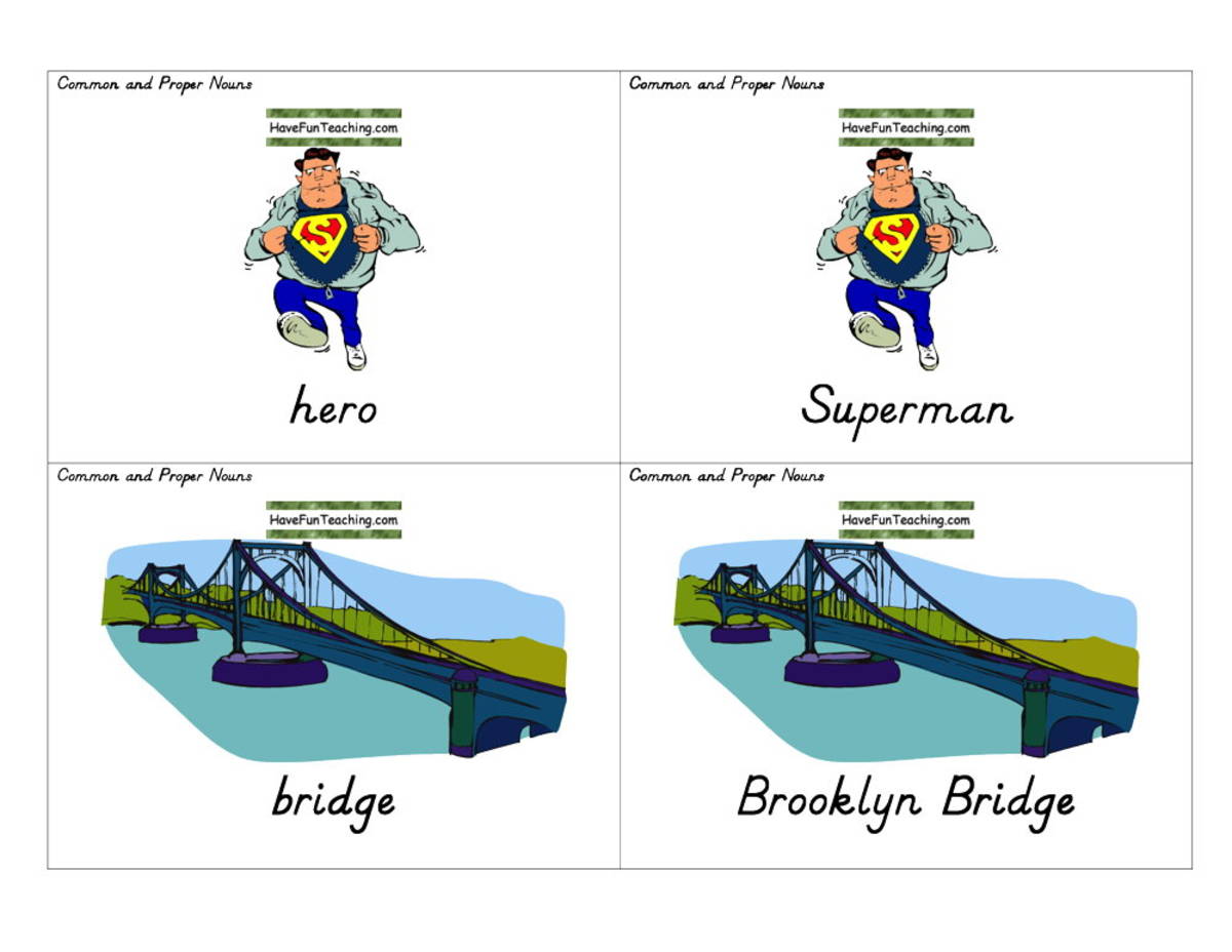 An educational teaching resource from Have Fun Teaching entitled Common and Proper Nouns Flash Cards downloadable at Teach Simple.