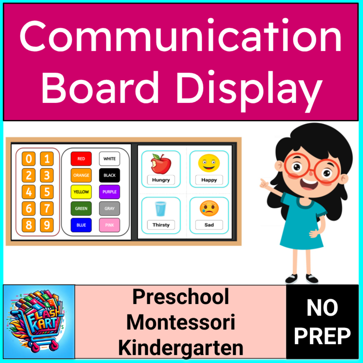 An educational teaching resource from FlashKart entitled Communication Vocabulary Display for Pre-K & Kindergarten downloadable at Teach Simple.
