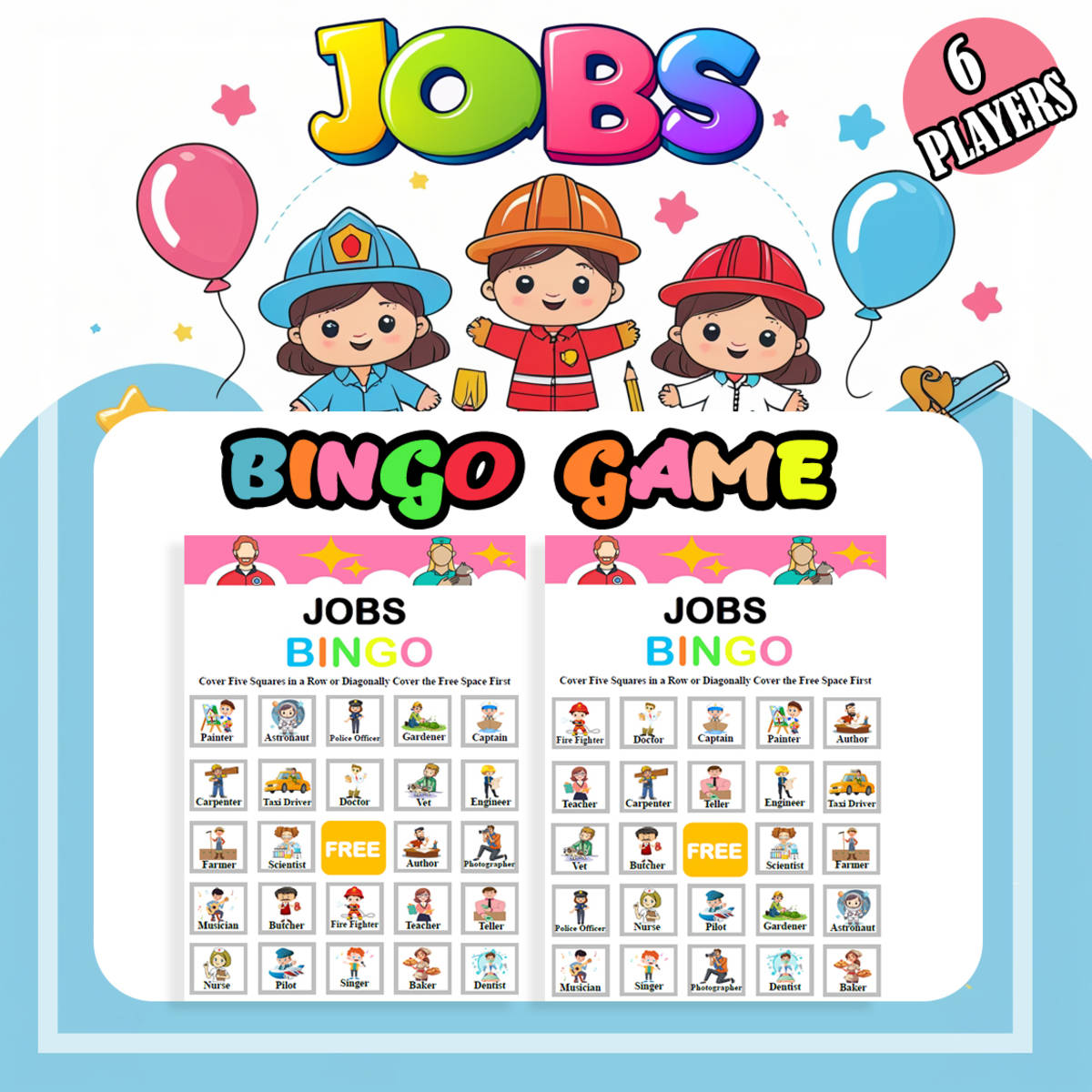 An educational teaching resource from Bambolina55 entitled Community Helpers and Career - Jobs Bingo Game | Labor Day for K downloadable at Teach Simple.