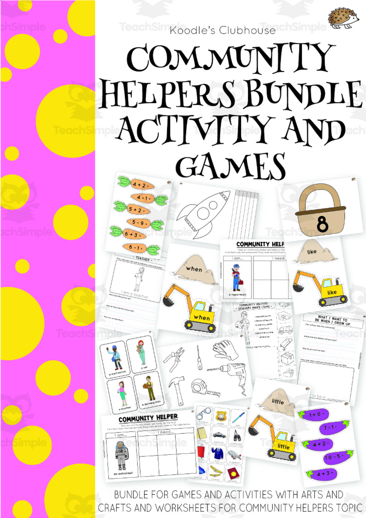 An educational teaching resource from Koodles Clubhouse entitled Community Helpers Bundle downloadable at Teach Simple.