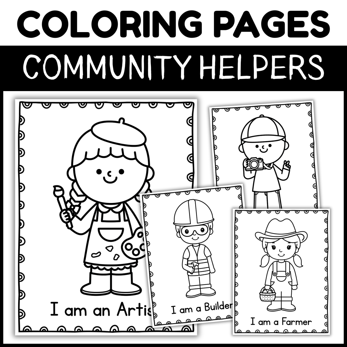 An educational teaching resource from screenzro entitled Community Helpers Coloring Pages for kids jobs | Labor Day downloadable at Teach Simple.