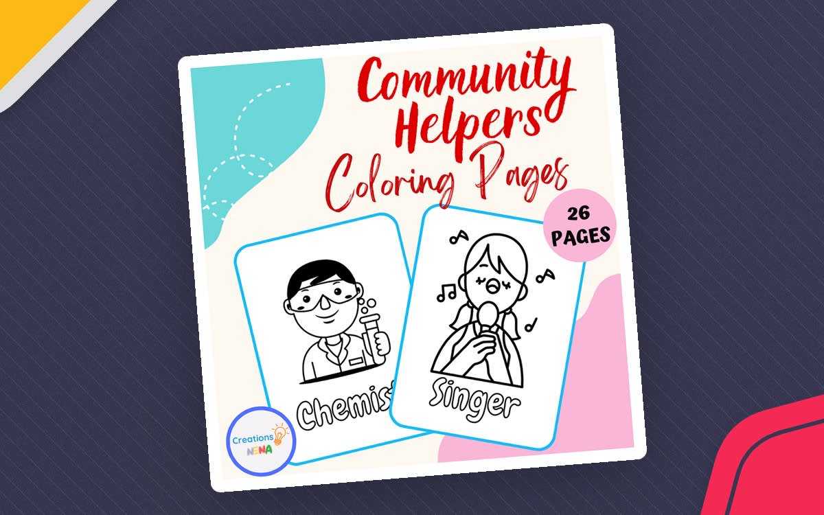 An educational teaching resource from Nena Creations entitled Community Helpers Colouring Pages downloadable at Teach Simple.