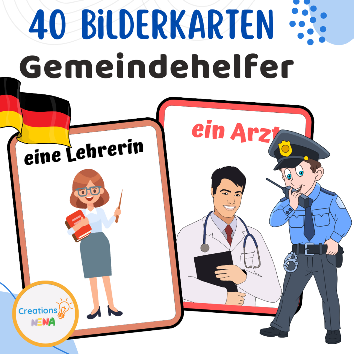 An educational teaching resource from Nena Creations entitled Community Helpers in German downloadable at Teach Simple.