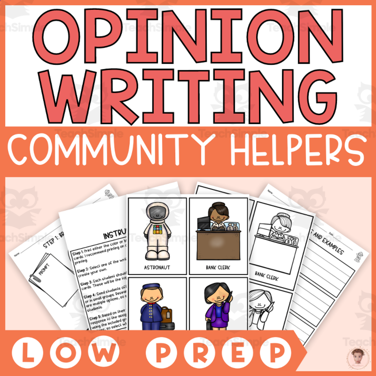An educational teaching resource from Heather Huhman entitled Community Helpers Opinion Writing Step-by-Step (Would You Rather) downloadable at Teach Simple.