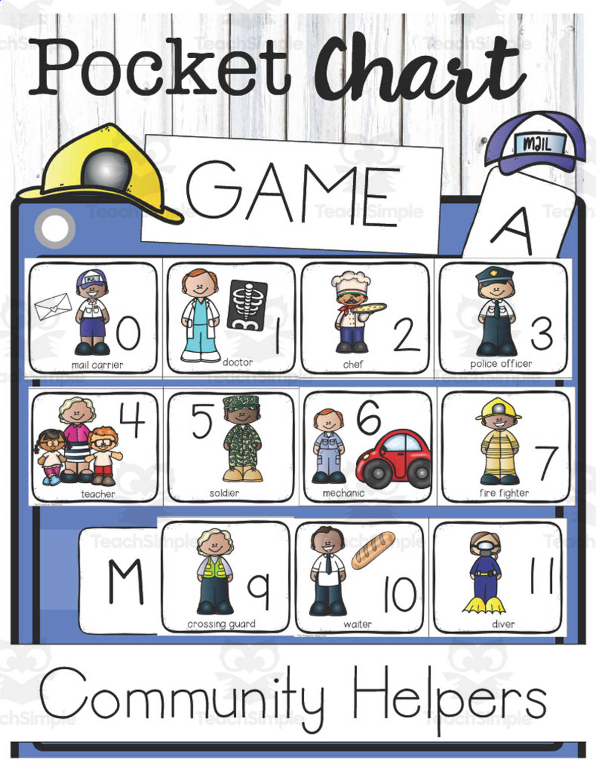 An educational teaching resource from The Proactive Classroom entitled Community Helpers Pocket Chart Game downloadable at Teach Simple.