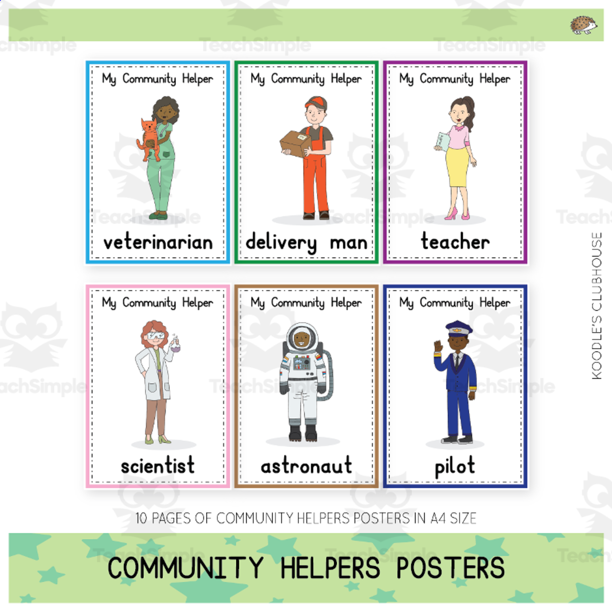 An educational teaching resource from Koodles Clubhouse entitled Community Helpers Posters – Classroom Display downloadable at Teach Simple.