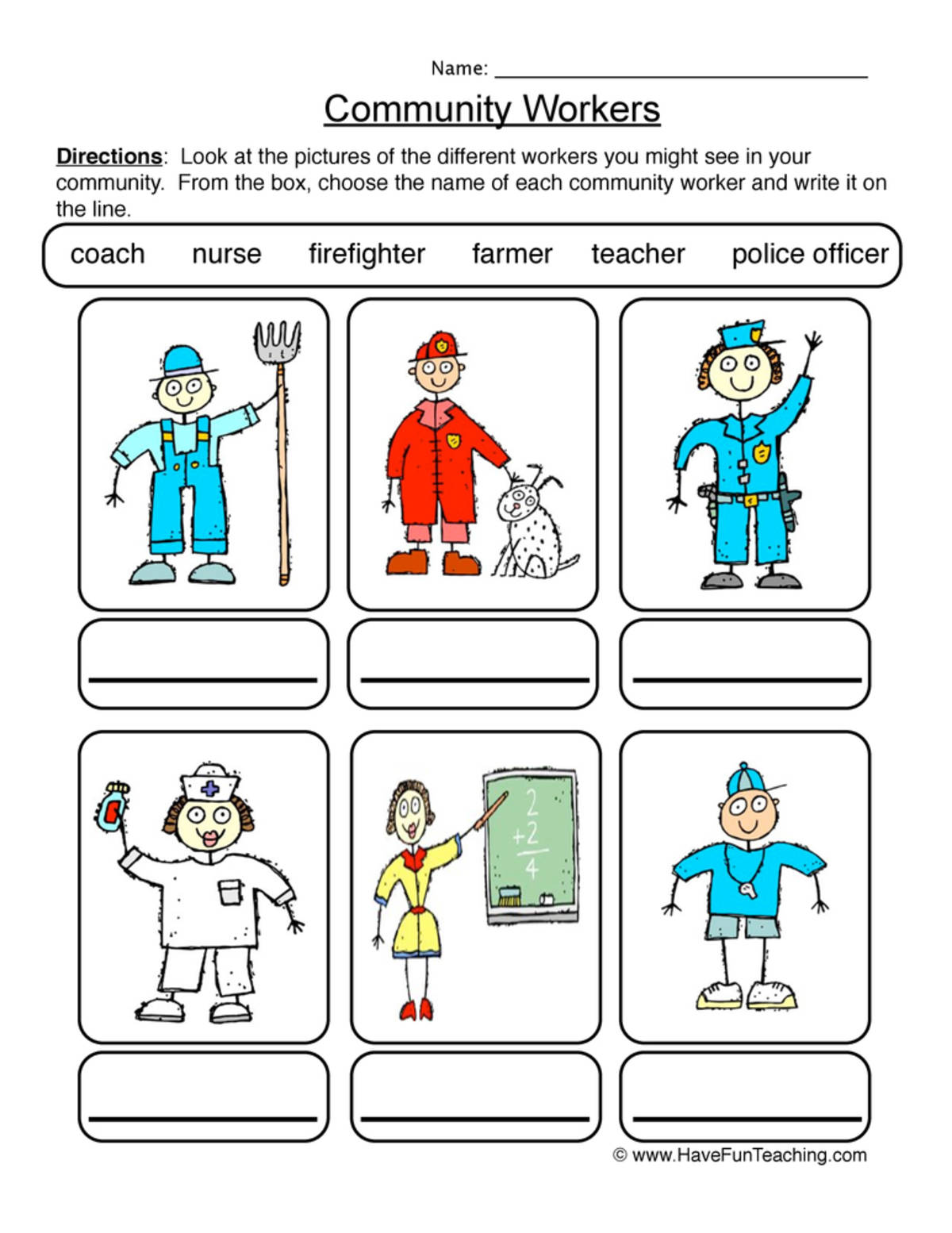An educational teaching resource from Have Fun Teaching entitled Community Worksheet - Word Bank downloadable at Teach Simple.