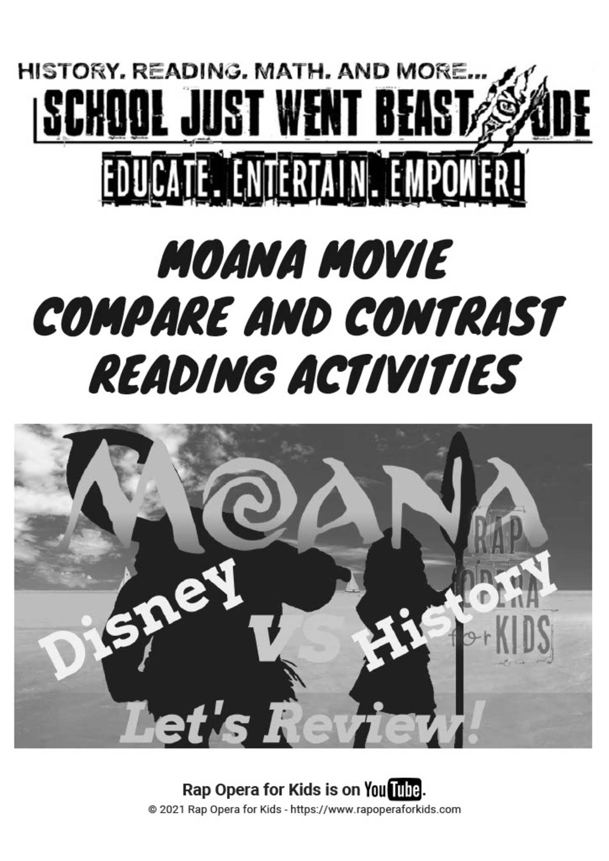 An educational teaching resource from Rap Opera for Kids! entitled Compare and Contrast Activities: Moana Movie | Passage with Questions downloadable at Teach Simple.