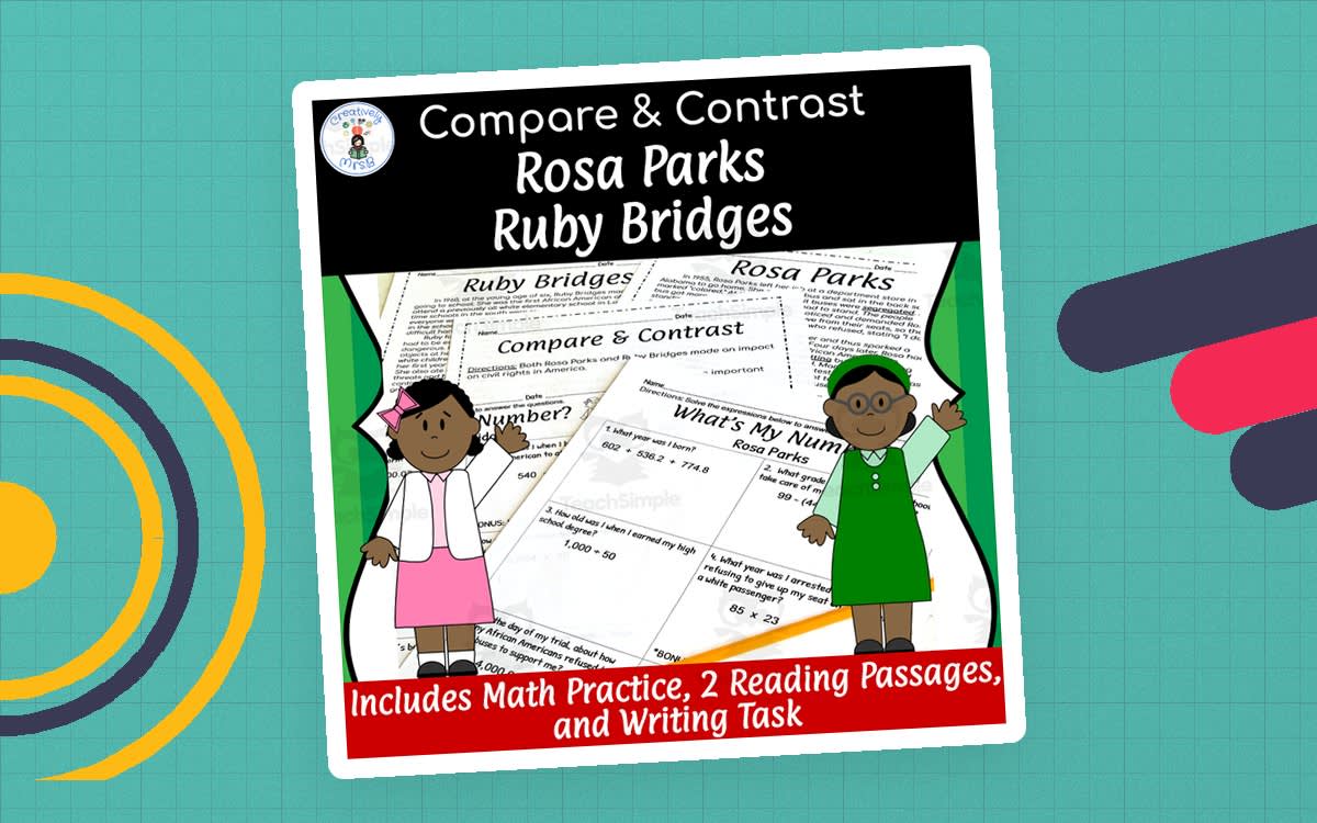 An educational teaching resource from Creatively Mrs. B entitled Compare & Contrast Packet: Ruby Bridges + Rosa Parks downloadable at Teach Simple.