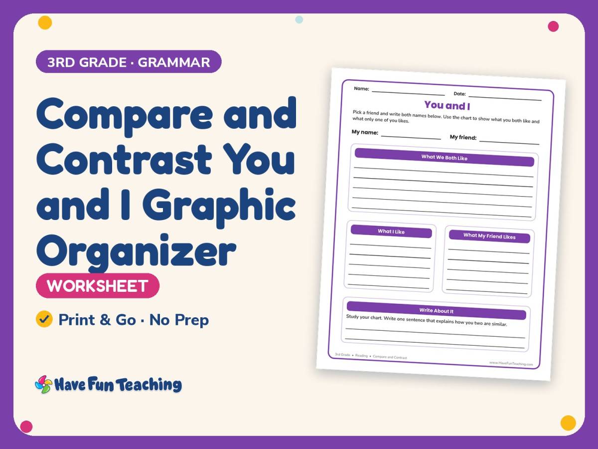 Compare and Contrast You and I Graphic Organizer – 3rd Grade Grammar preview