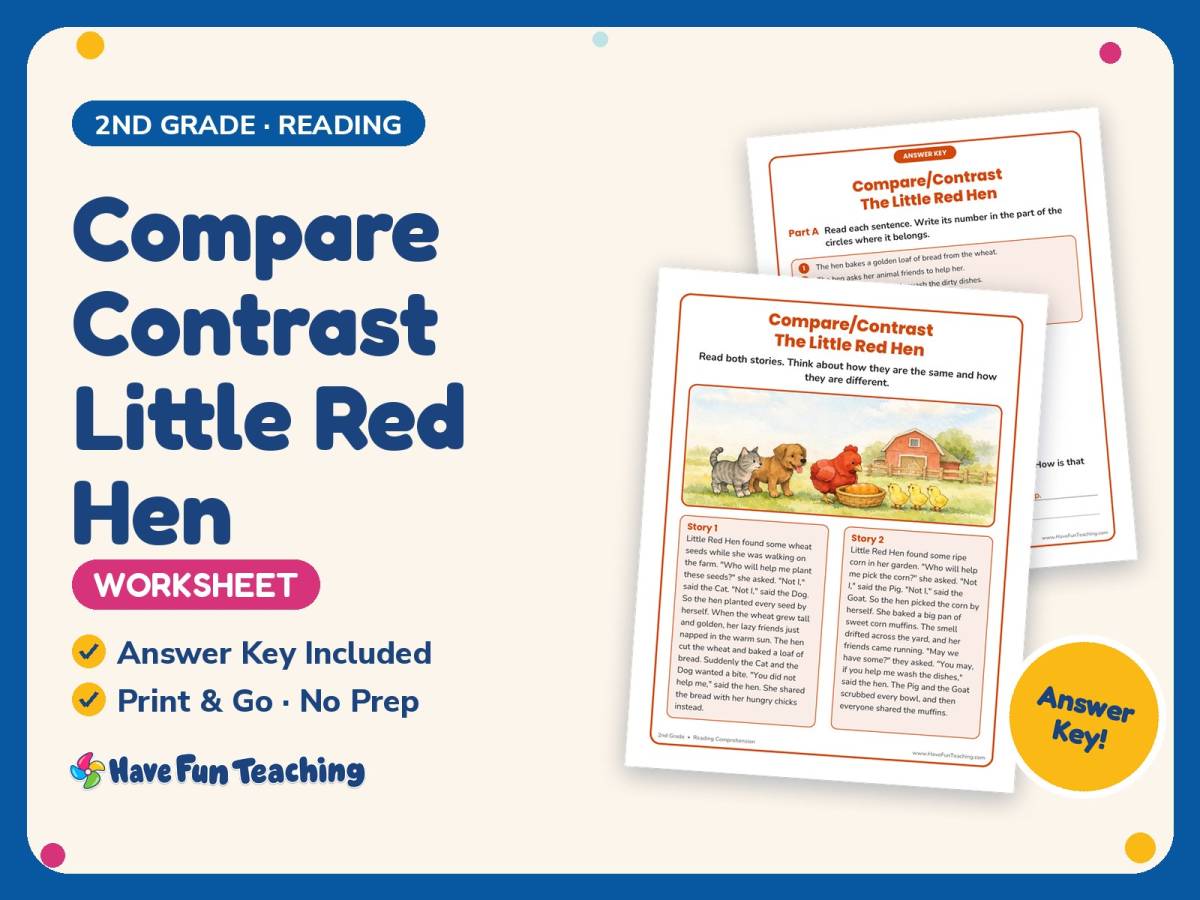 Compare Contrast Little Red Hen Worksheet – 2nd Grade Practice preview