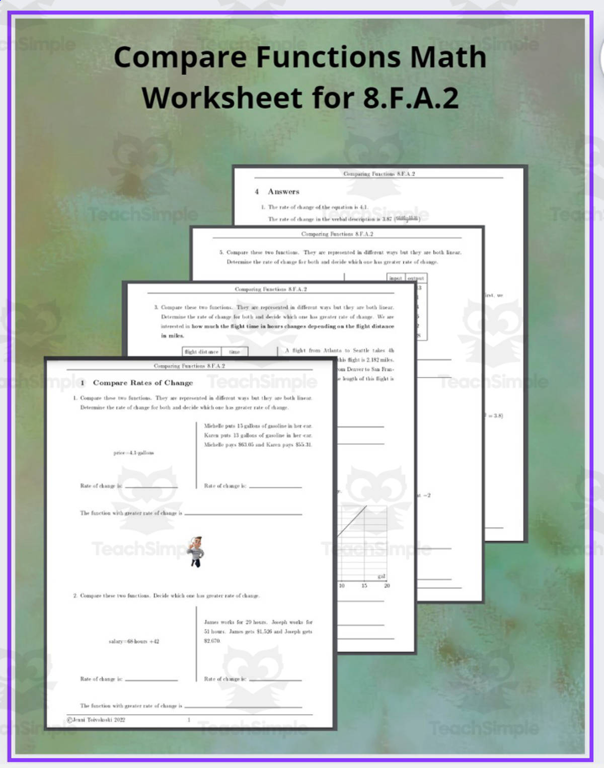 An educational teaching resource from TheBrightestKid entitled Compare Functions Math Worksheet for 8.F.A.2 downloadable at Teach Simple.