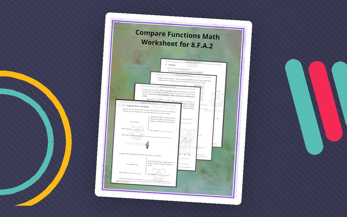 An educational teaching resource from TheBrightestKid entitled Compare Functions Math Worksheet for 8.F.A.2 downloadable at Teach Simple.