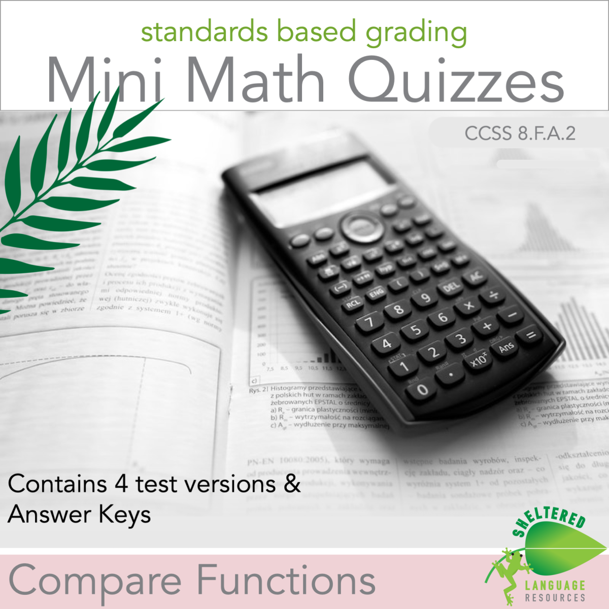 An educational teaching resource from Sheltered Language Resources entitled Compare Functions Quiz - Multiple Versions downloadable at Teach Simple.
