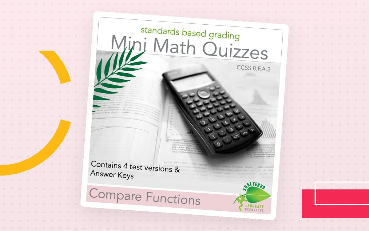 An educational teaching resource from Sheltered Language Resources entitled Compare Functions Quiz - Multiple Versions downloadable at Teach Simple.