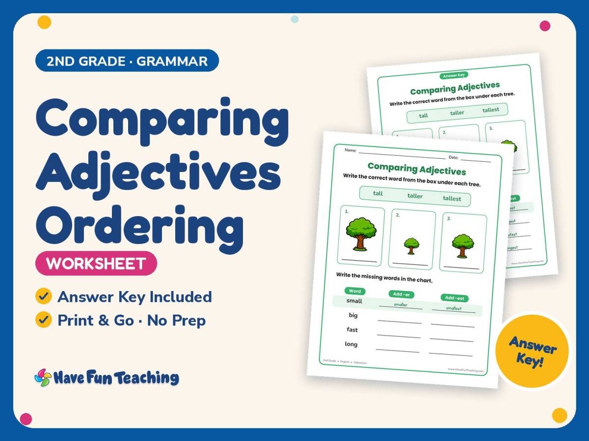 Comparing Adjectives Ordering Worksheet – 2nd Grade Grammar Practice preview