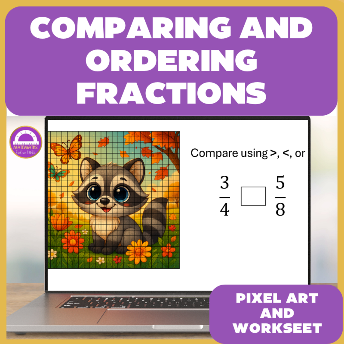 An educational teaching resource from Matemaths entitled Comparing and Ordering Fractions Pixel Art Activity and Worksheet downloadable at Teach Simple.