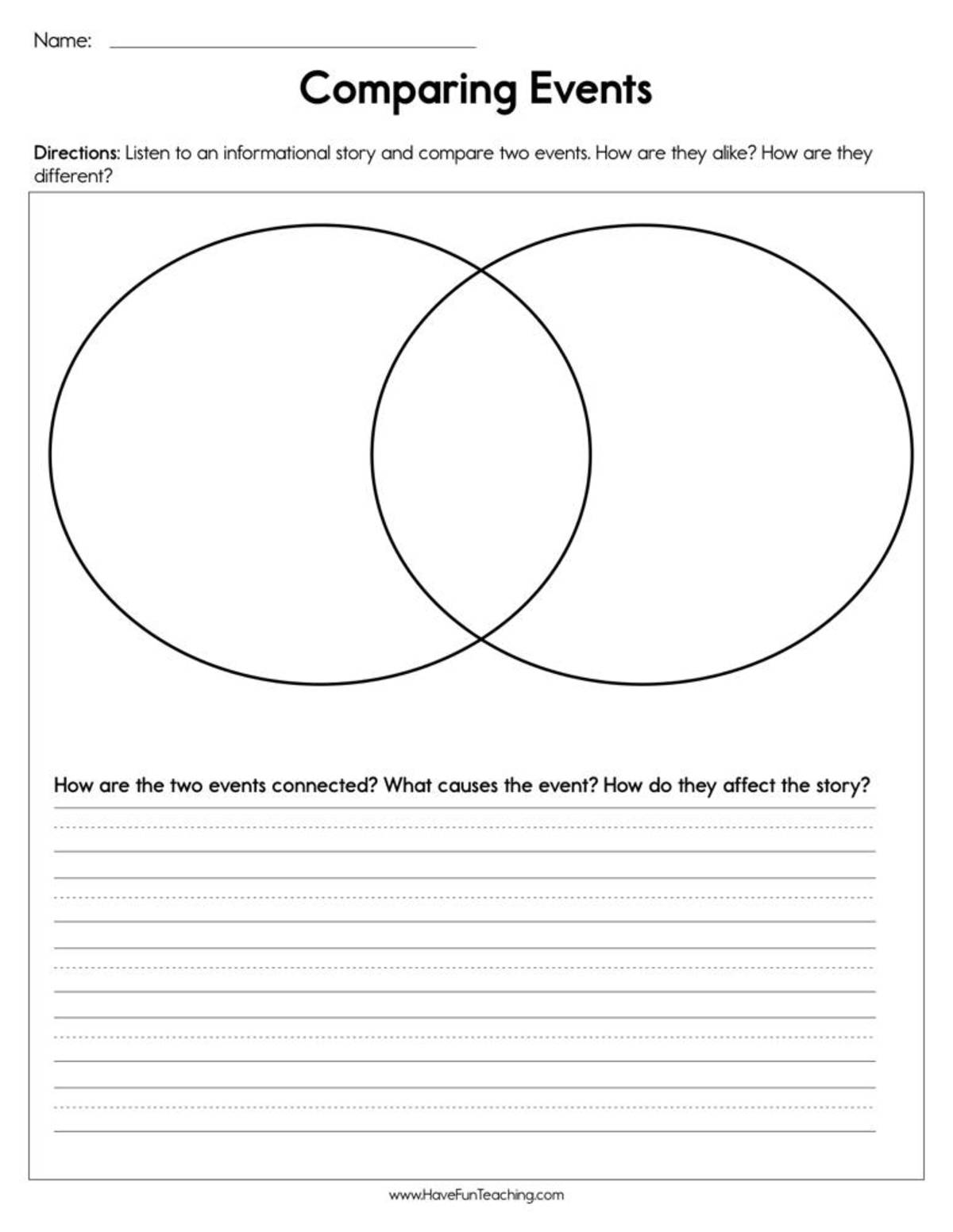 An educational teaching resource from Have Fun Teaching entitled Comparing Events Worksheet downloadable at Teach Simple.