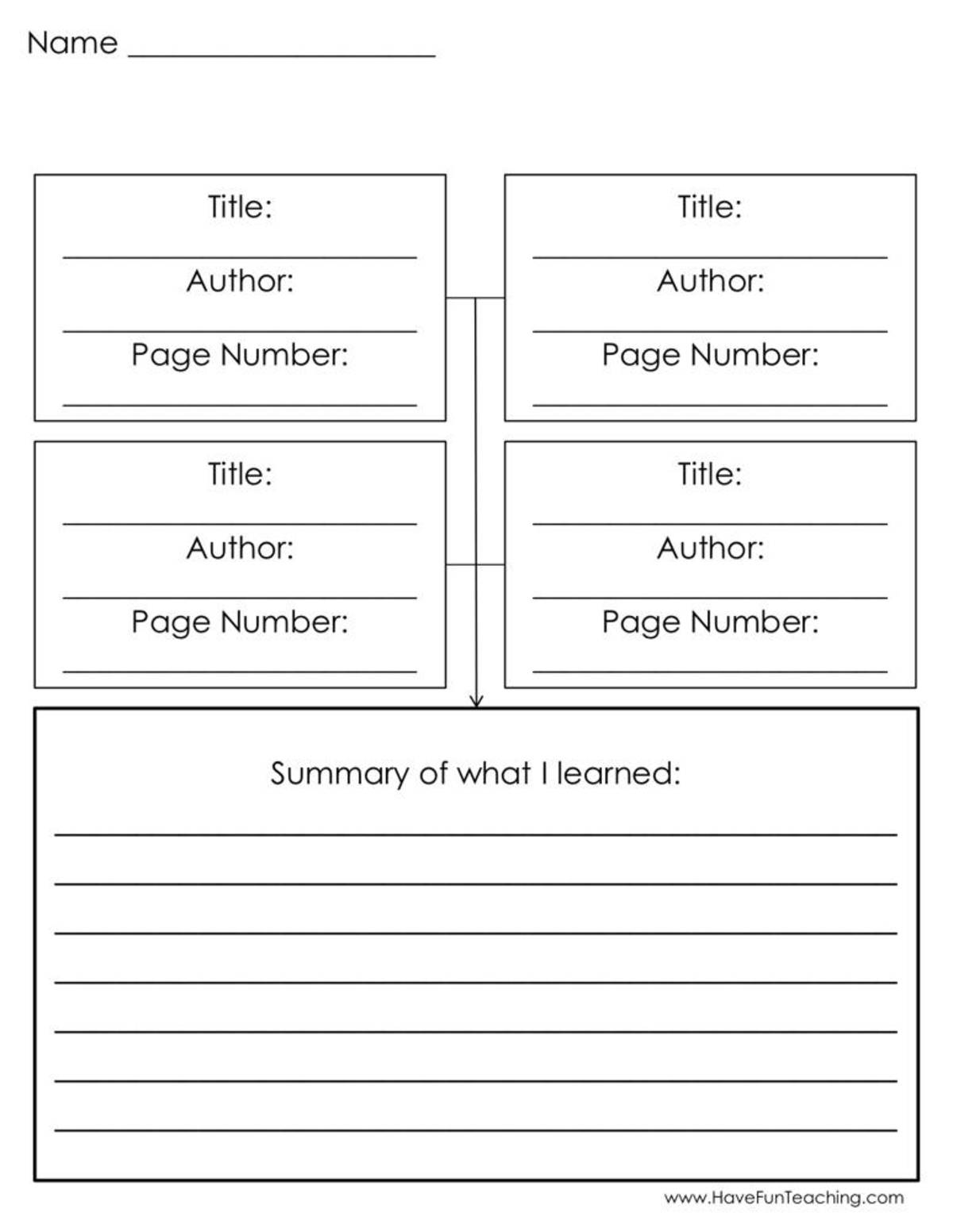 An educational teaching resource from Have Fun Teaching entitled Comparing Four Texts Graphic Organizer Worksheet downloadable at Teach Simple.