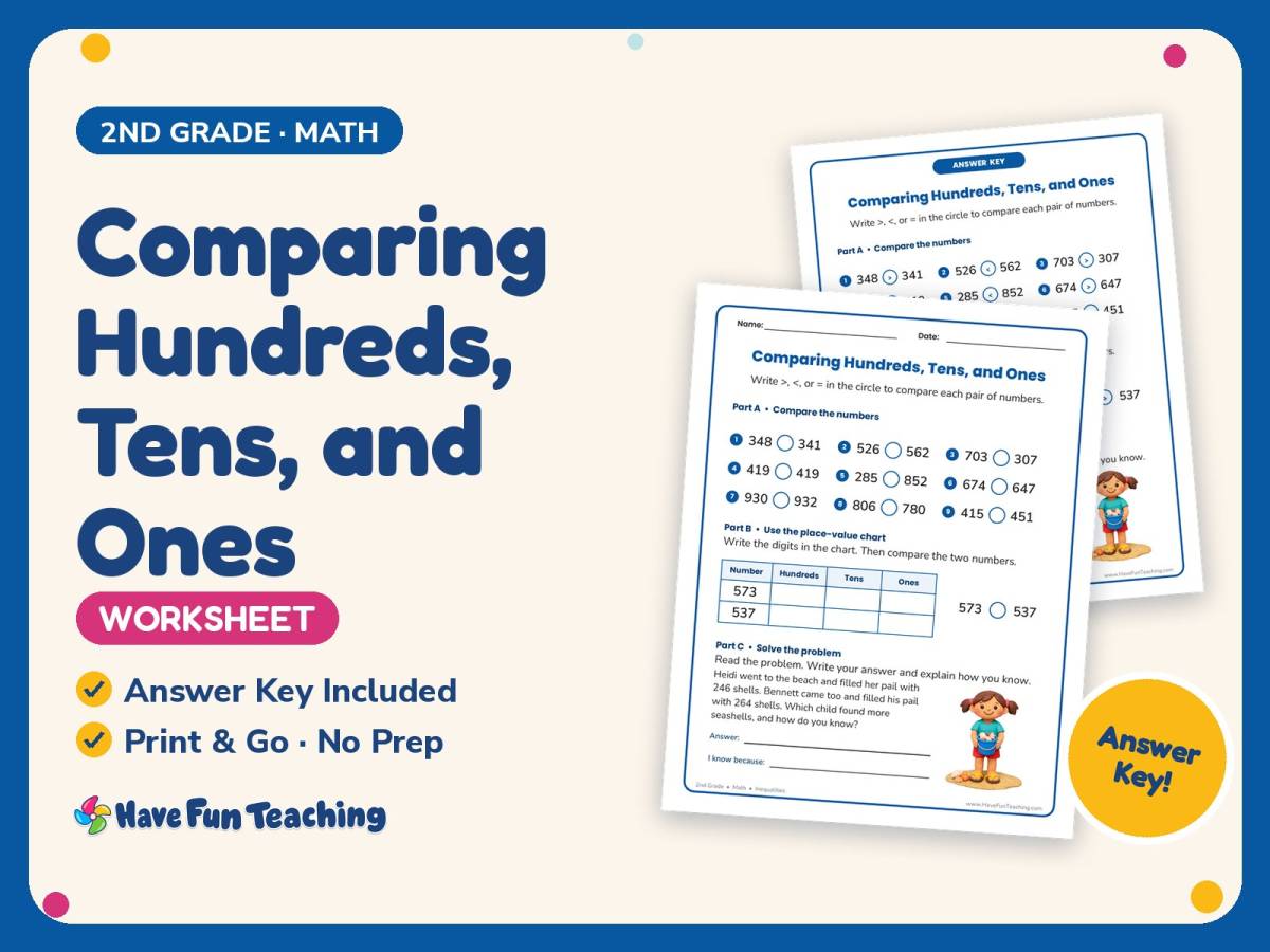 Comparing Hundreds, Tens, and Ones Worksheet – 2nd Grade Inequalities preview