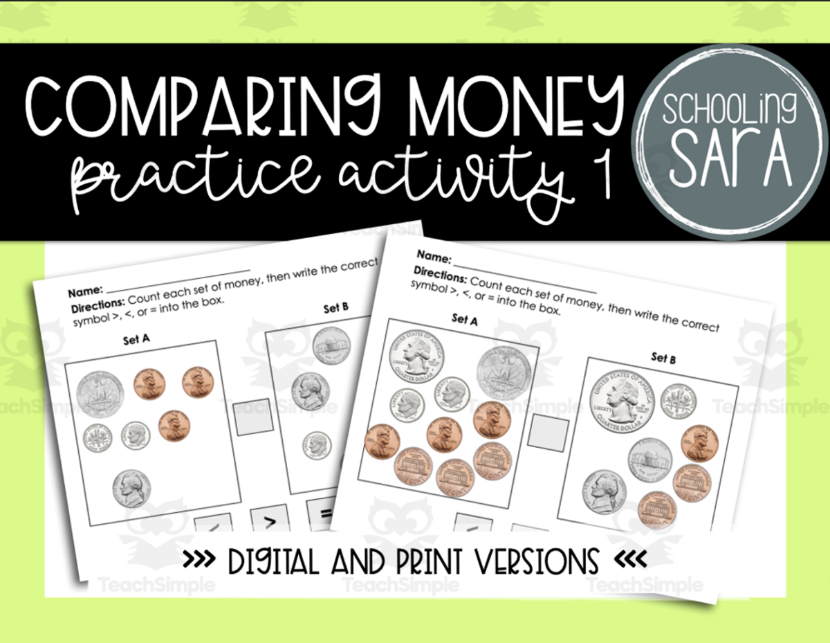 An educational teaching resource from SchoolingSara entitled Comparing Money Practice 1 downloadable at Teach Simple.