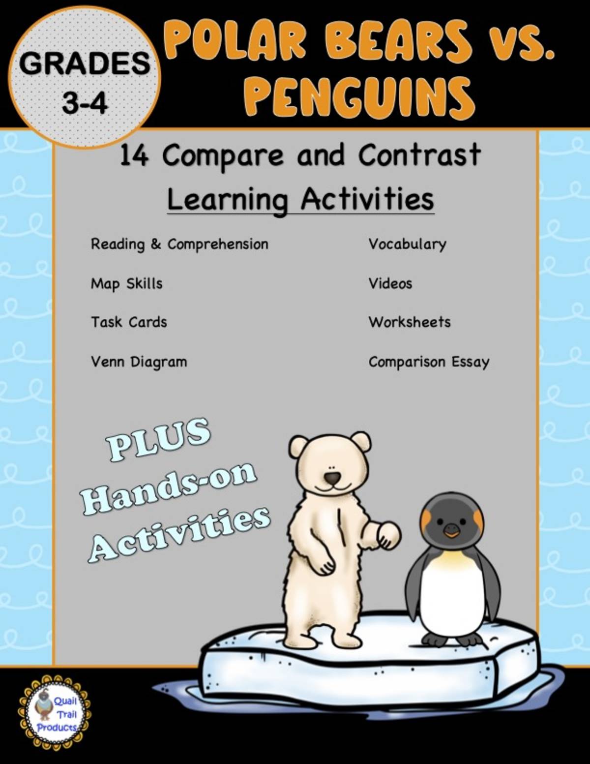 An educational teaching resource from Quail Trail Products entitled Comparison Writing and Activities Polar Bears vs. Penguins downloadable at Teach Simple.