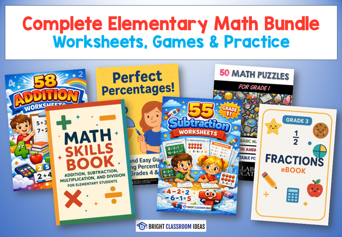 An educational teaching resource from Bright Classroom Ideas Marketplace entitled Complete Elementary Math Bundle: Worksheets, Games & Practice downloadable at Teach Simple.