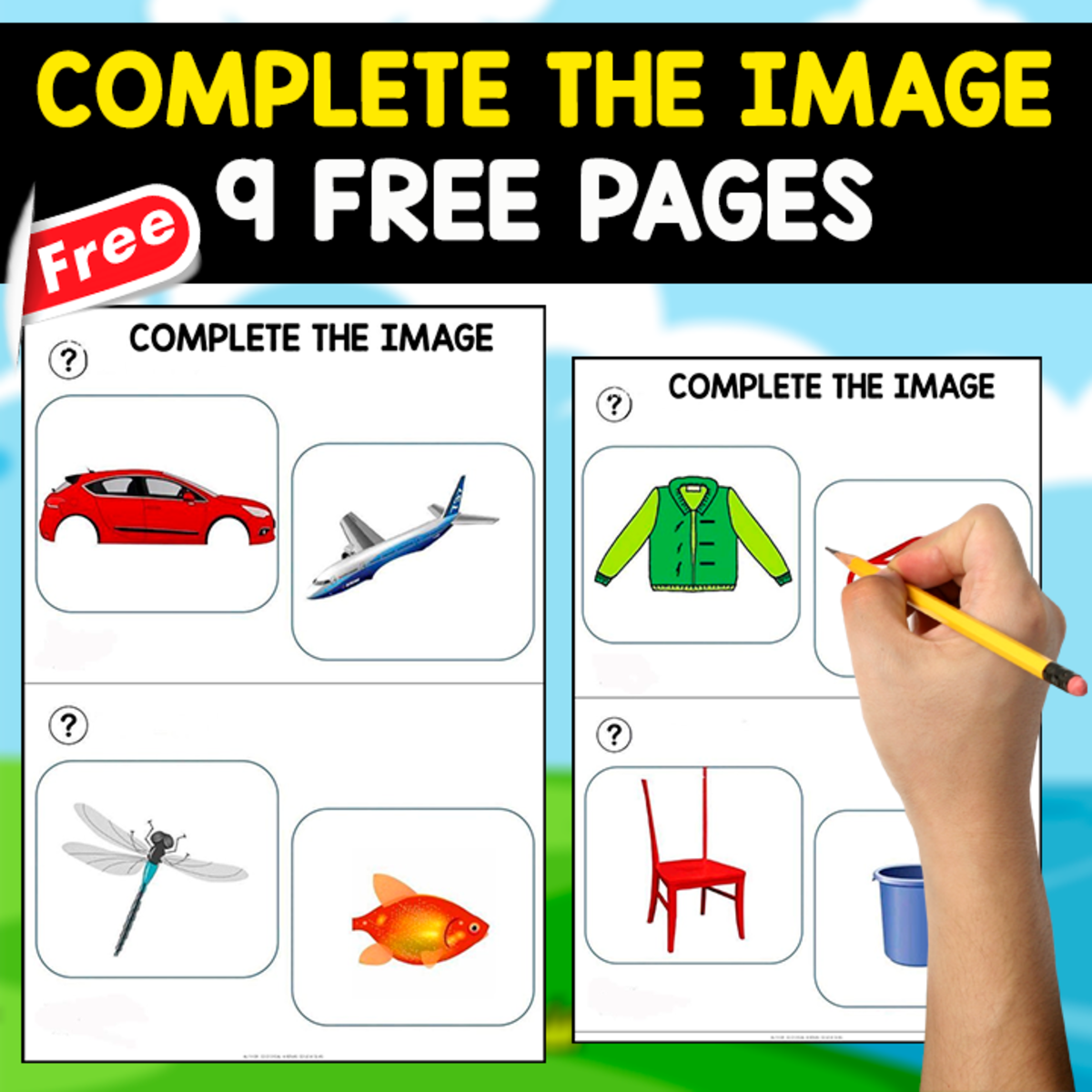 An educational teaching resource from EDITORIAL LAURA EDUCA entitled COMPLETE THE IMAGE | 9 FREE WORKSHEETS downloadable at Teach Simple.