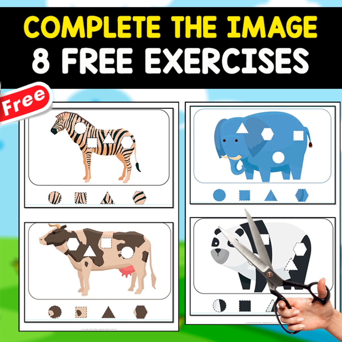An educational teaching resource from EDITORIAL LAURA EDUCA entitled COMPLETE THE IMAGE OF THE ANIMAL | 8 FREE EXERCISES downloadable at Teach Simple.