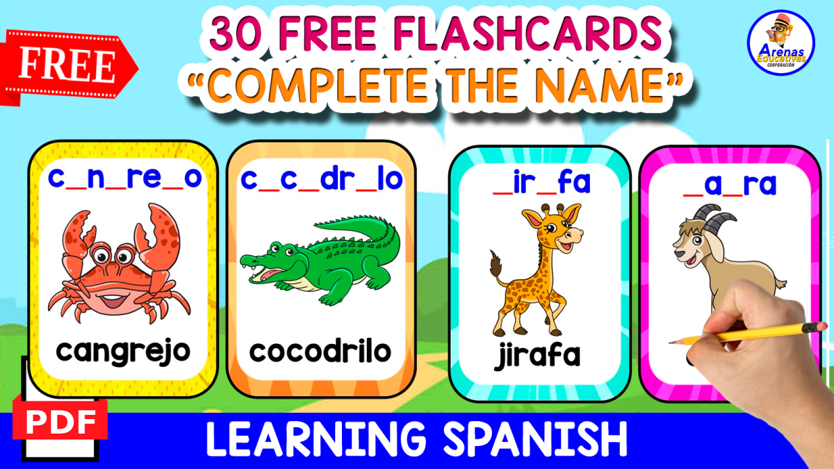 An educational teaching resource from EDITORIAL LAURA EDUCA entitled COMPLETE THE NAME | 30 FREE ANIMALS IN SPANISH downloadable at Teach Simple.