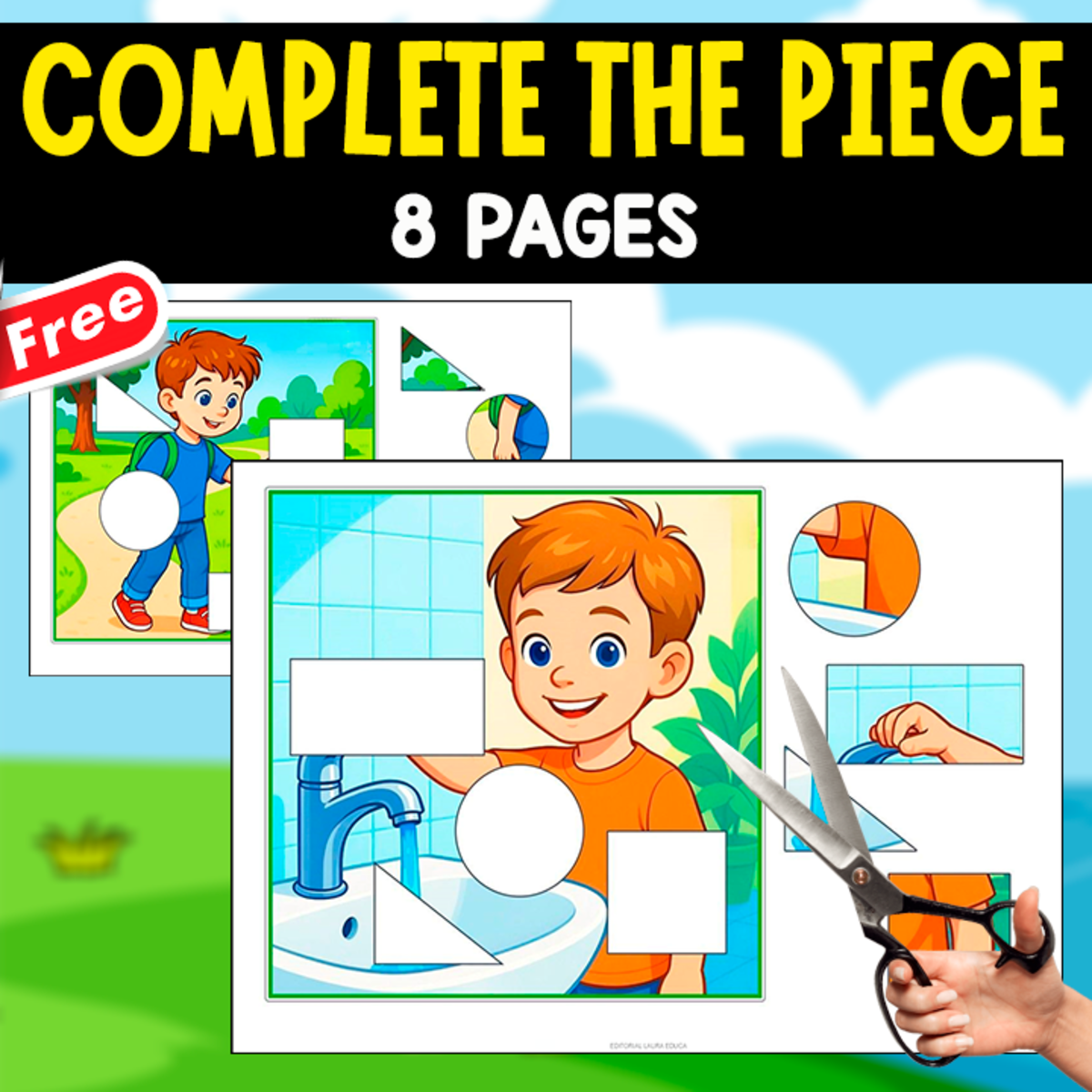 An educational teaching resource from EDITORIAL LAURA EDUCA entitled COMPLETE THE PIECE | 8 FREE EXERCISES downloadable at Teach Simple.
