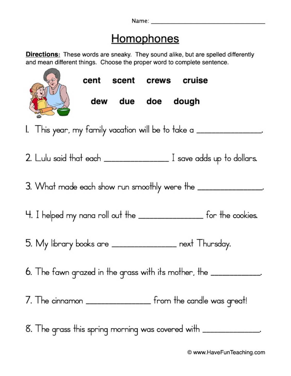 An educational teaching resource from Have Fun Teaching entitled Completing Sentences using Homophones Worksheet downloadable at Teach Simple.