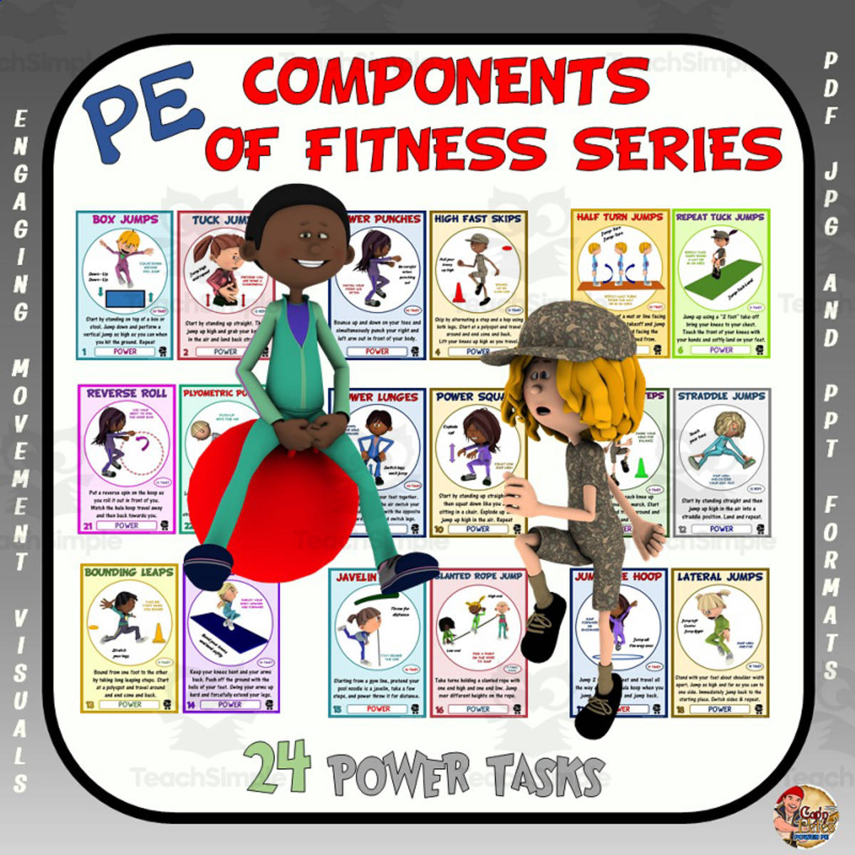 An educational teaching resource from Cap'n Pete's Power PE entitled Components of Fitness Series: Power Task Cards downloadable at Teach Simple.