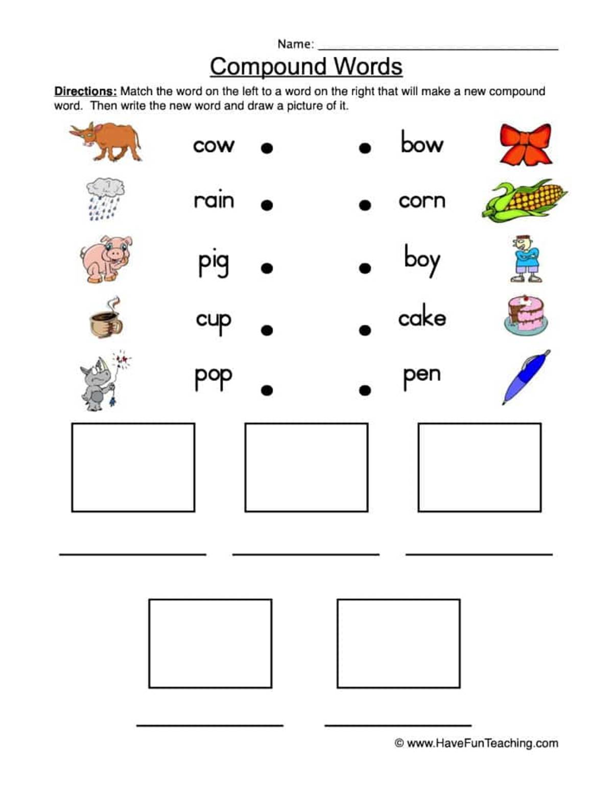 An educational teaching resource from Have Fun Teaching entitled Compound Words Match Worksheet downloadable at Teach Simple.